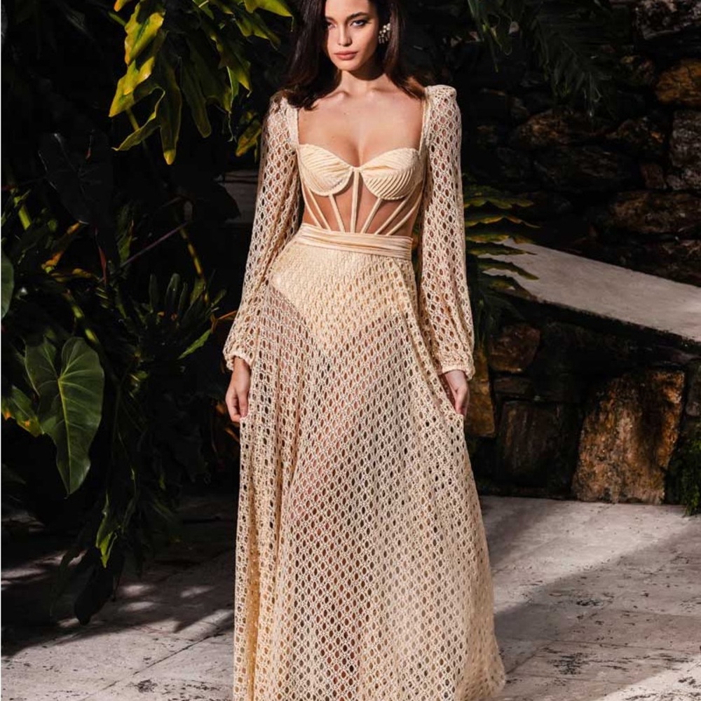 PatBO Beige Crochet Maxi Dress NWT